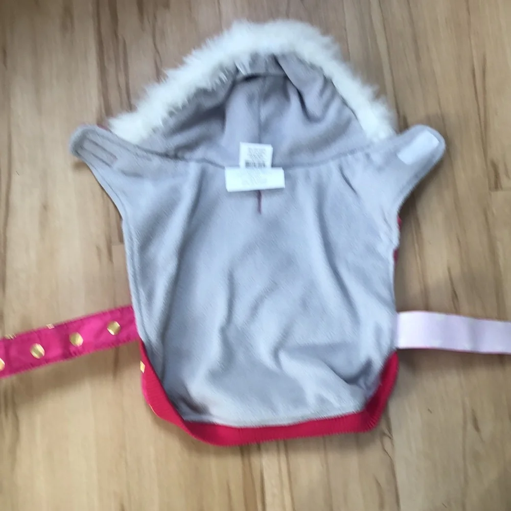 Top Paw Pink Ruffled Gold Metallic Dots Puffy Fleece Lined Hoodie Jacket Coat M